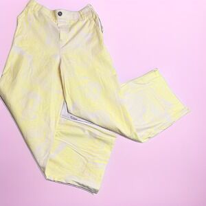 Wild‎ Fable Wide Leg High Waist Pants XS Fun Yellow Swirl Print Elastic Back NEW